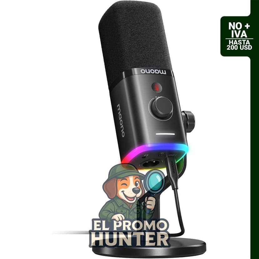 MAONO Micrófono dinámico USB/XLR para transmisión de juegos, 48 kHz/24 bits, con botón de silencio y software RGB.