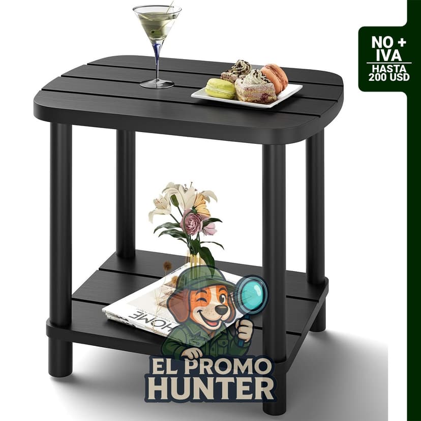 Mesa auxiliar de bambú de 2 niveles para exteriores, resistente a la intemperie.