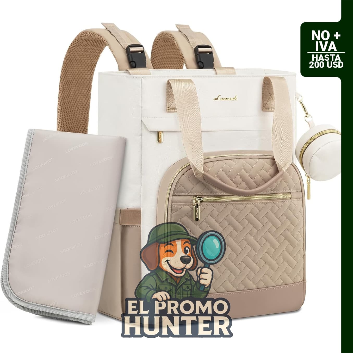 LOVEVOOK Mochila Pañalera 25 L con cambiador plegable, impermeable y portátil.