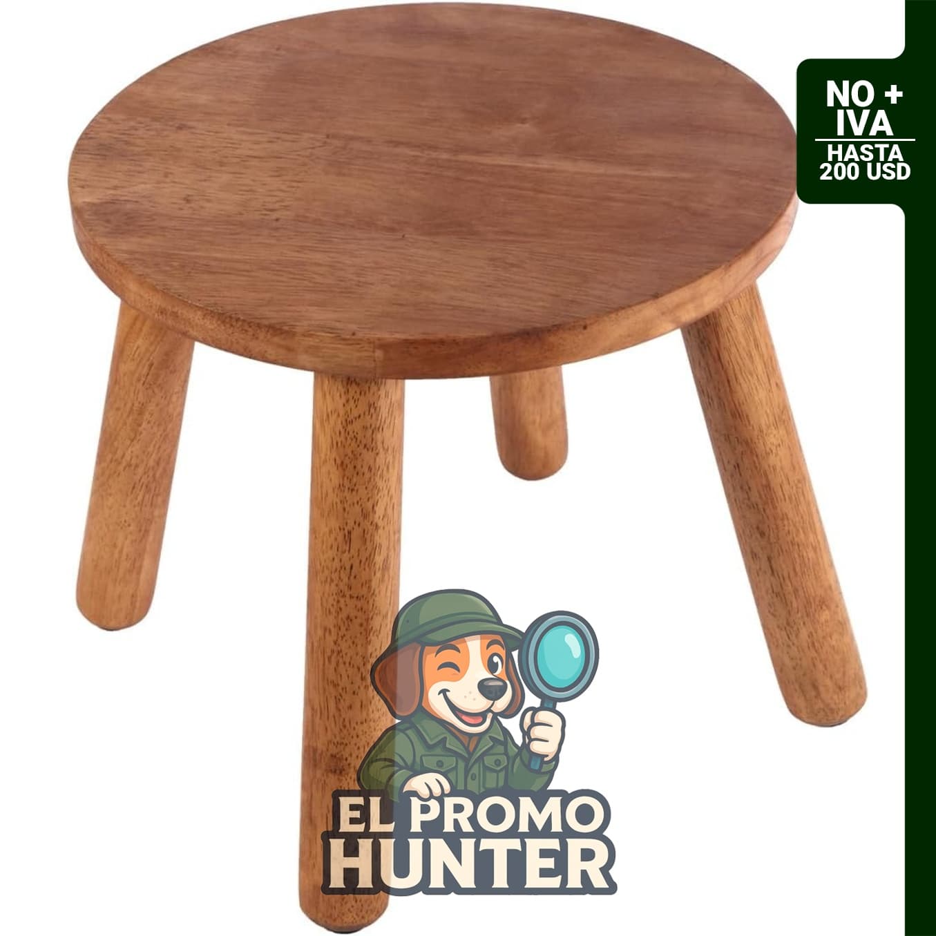 Taburete redondo de madera maciza de 25,4 cm de altura, soporta hasta 136 kg.