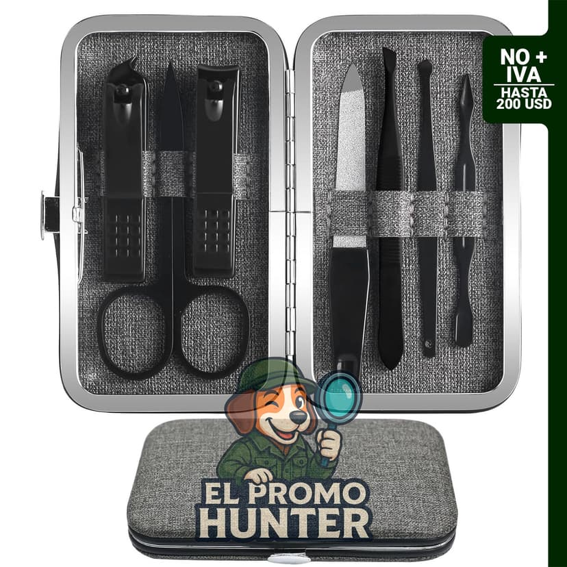 Kit de manicura y pedicura de 7 piezas con estuche gris, adecuado para el cuidado de uñas.
