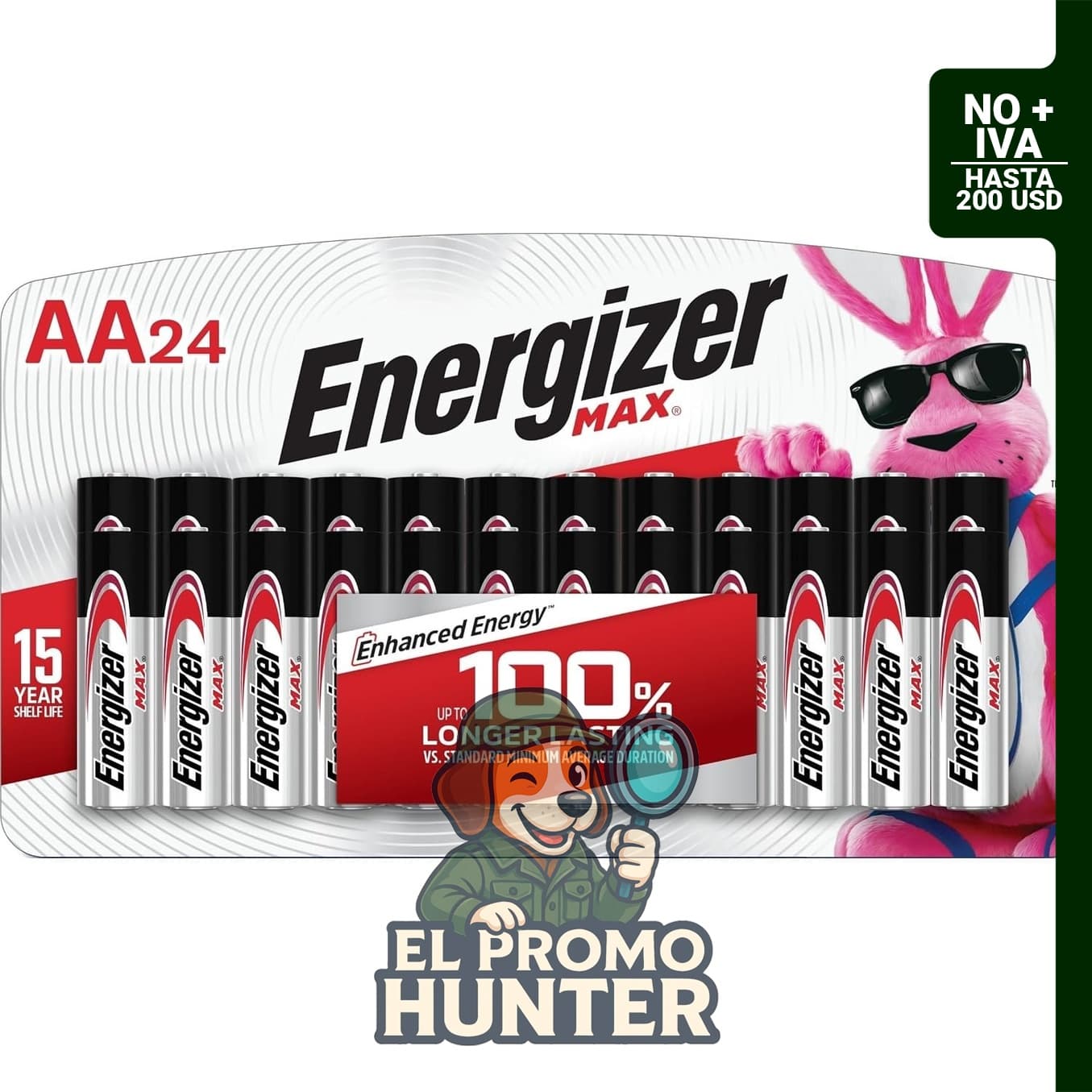 Pilas alcalinas AA Energizer Max, paquete de 24 unidades, 1.5 V.
