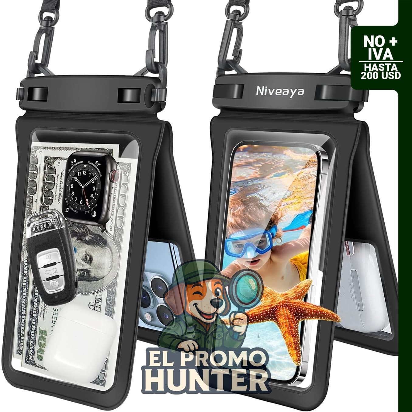 Niveaya funda impermeable para teléfono, paquete de 2, compatible con dispositivos de hasta 21,1 cm.