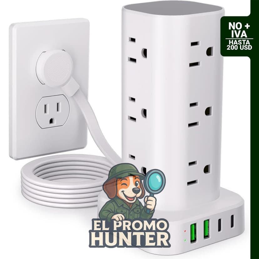 UWIWUTEI Torre de tira de alimentación con 12 salidas de CA y 4 puertos USB (2 USB C), cable de 6 pies, protección contra sobretensiones.