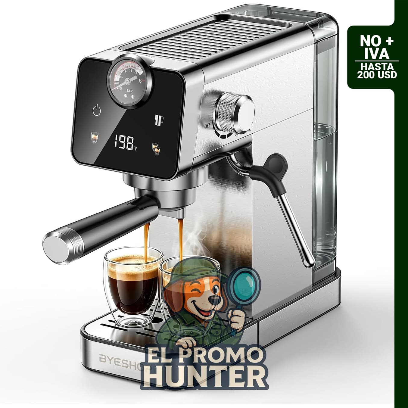 Máquina de café expreso compacta BYESHOP, 20 barras de presión, incluye espumador.