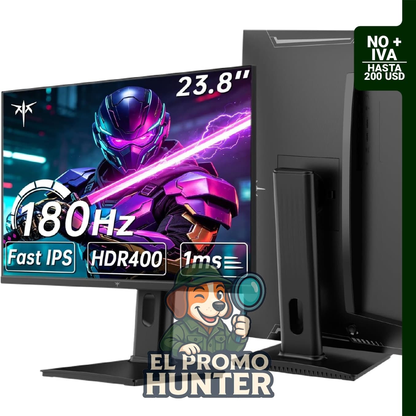 KTC Monitor de juegos QHD de 24" (61 cm) 180Hz, IPS 1440p, 1ms, G-Sync/FreeSync, HDR400, altura ajustable, 2 x HDMI, 1 x DP