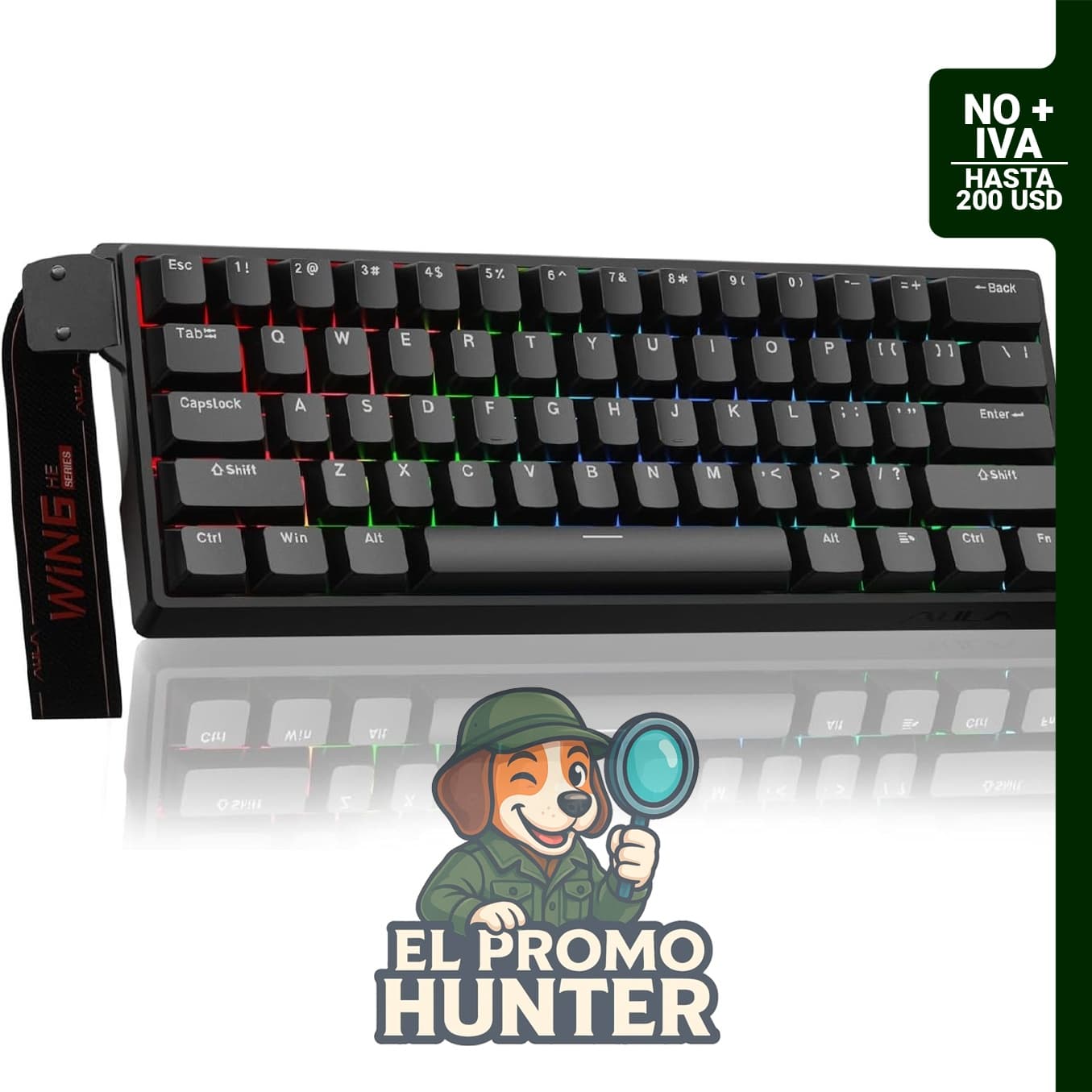 Aula WIN60 HE - Teclado mecánico 60% con cable, interruptor magnético intercambiable, RGB y tasa de sondeo de 8000 Hz.