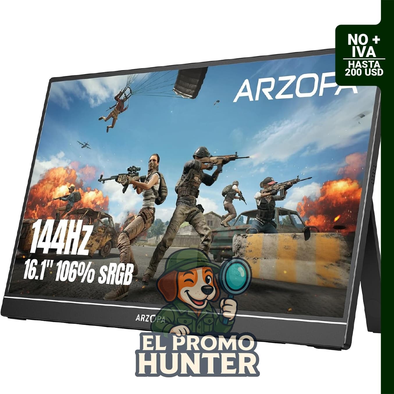 Monitor portátil ARZOPA de 16.1" (41 cm) con resolución 1080P FHD y frecuencia de 144 Hz.