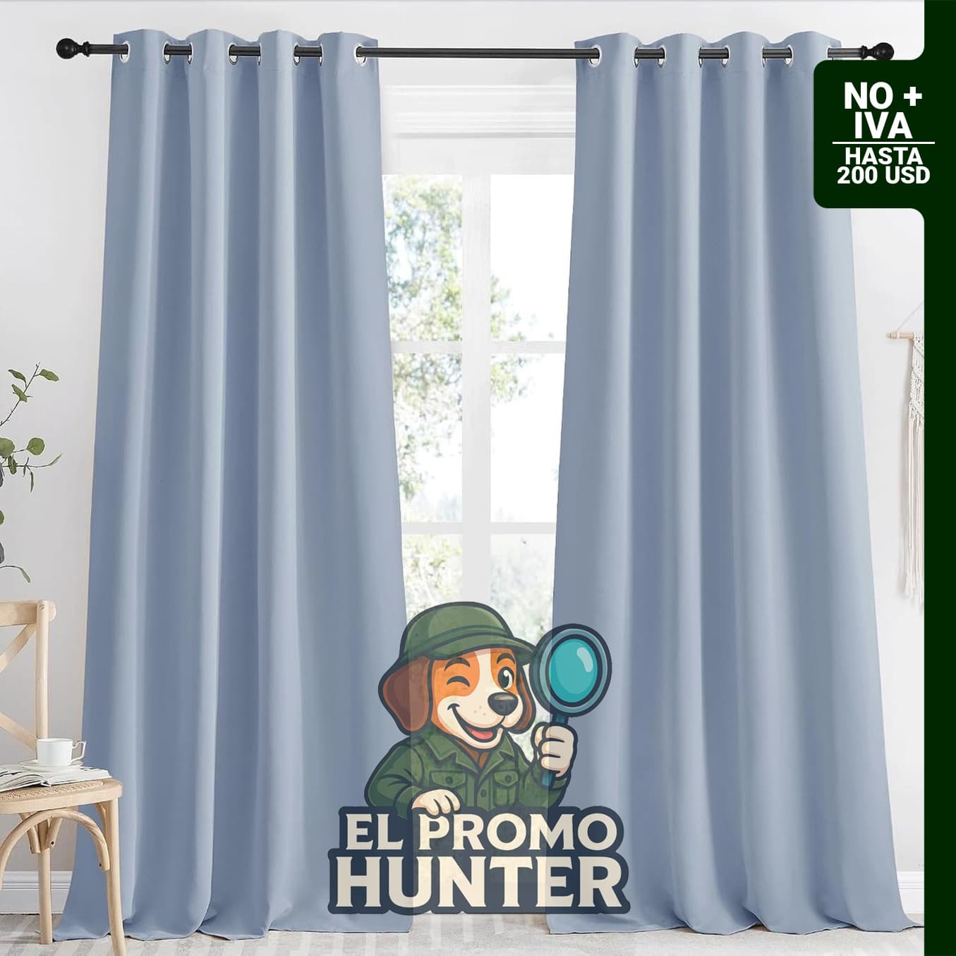 Cortina Opaca NICETOWN de 118" (300 cm) de largo, color Azul Vintage, con ojales y aislamiento térmico.