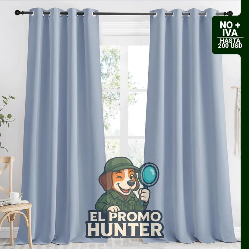 Cortina Opaca NICETOWN de 118" (300 cm) de largo, color Azul Vintage, con ojales y aislamiento térmico.