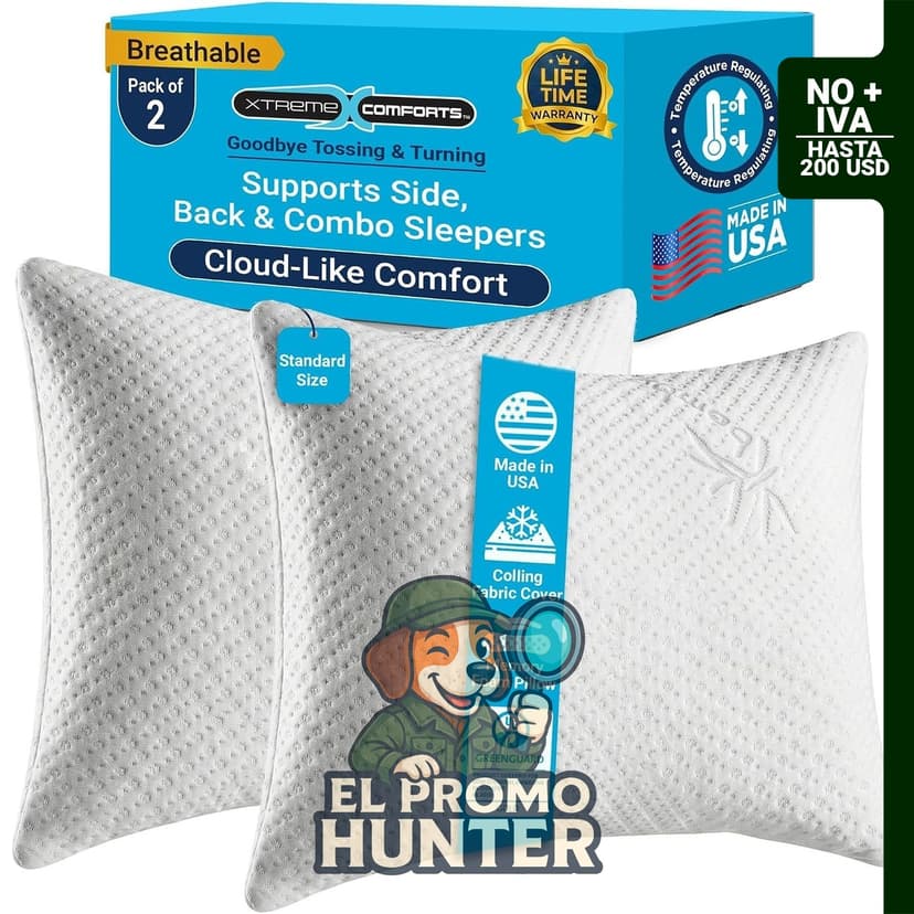 Xtreme Comforts Almohadas de espuma viscoelástica con relleno de espuma triturada certificado GREENGUARD.