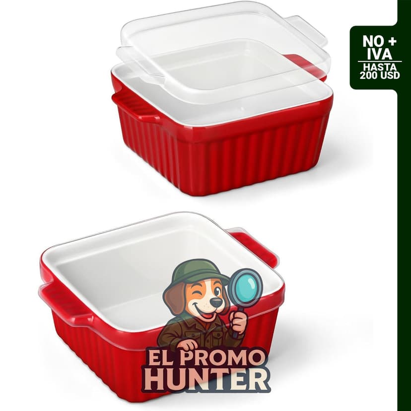MALACASA Platos para hornear de cerámica con tapas de silicona, 5.5 x 5.5 pulgadas, juego de 2.