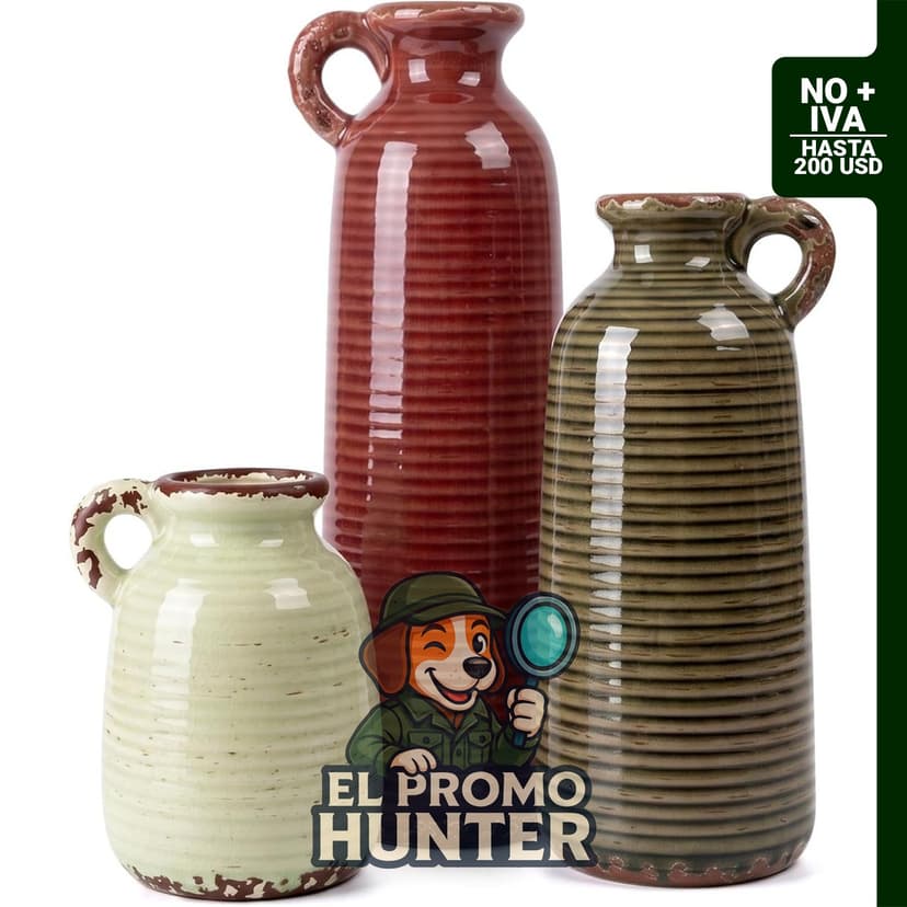 Juego de jarrón de cerámica esmaltada con grietas antiguas (3 piezas), color marrón mate.