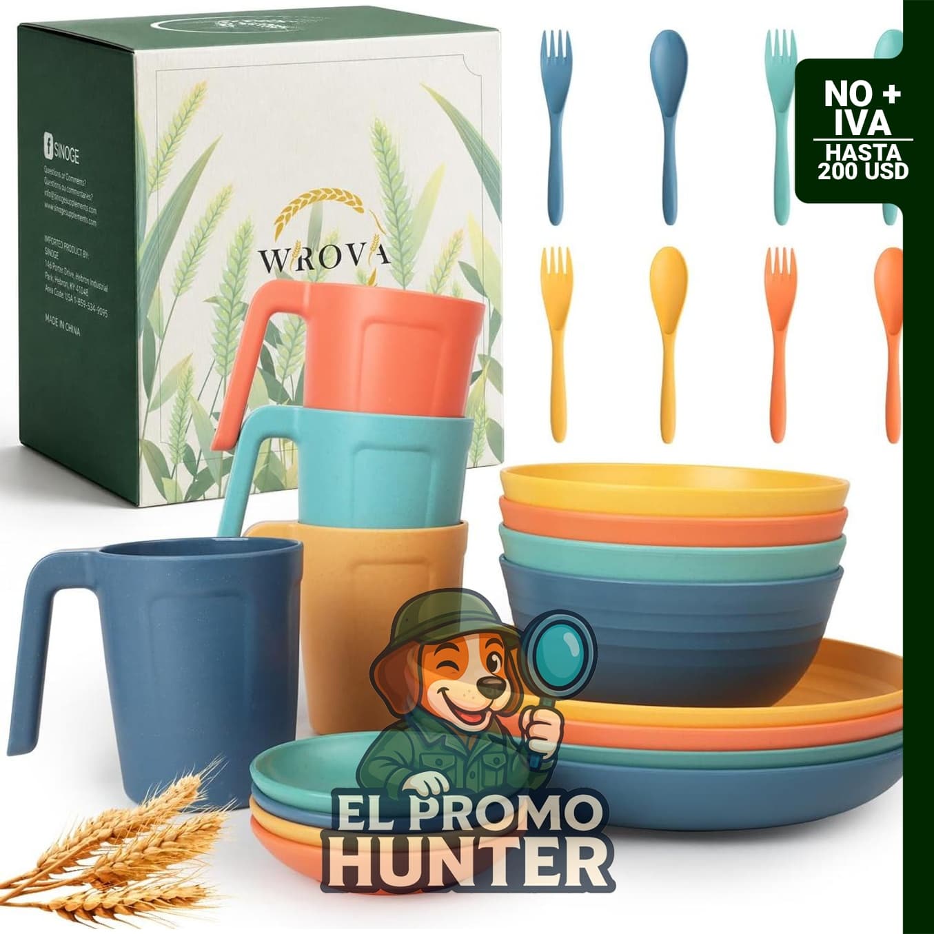 Wrova Wheat Straw Dinnerware Sets 24-Piece, juego de platos y tazones para niños.
