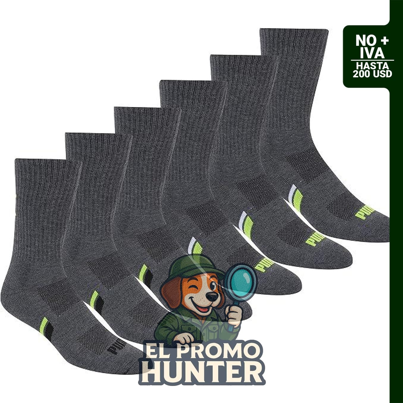 PUMA Calcetines Crew para hombre, paquete de 6 unidades.