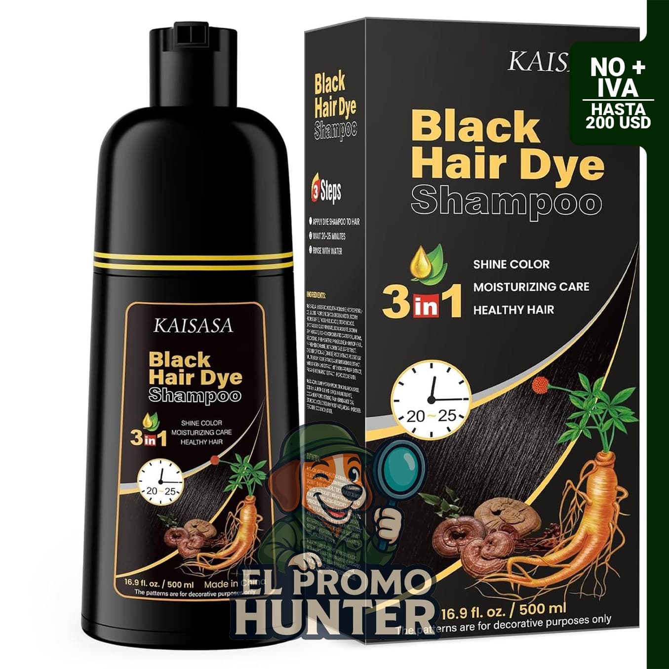 IIIMEIDU Champú para teñir el cabello gris, tinte natural negro, 500 ml