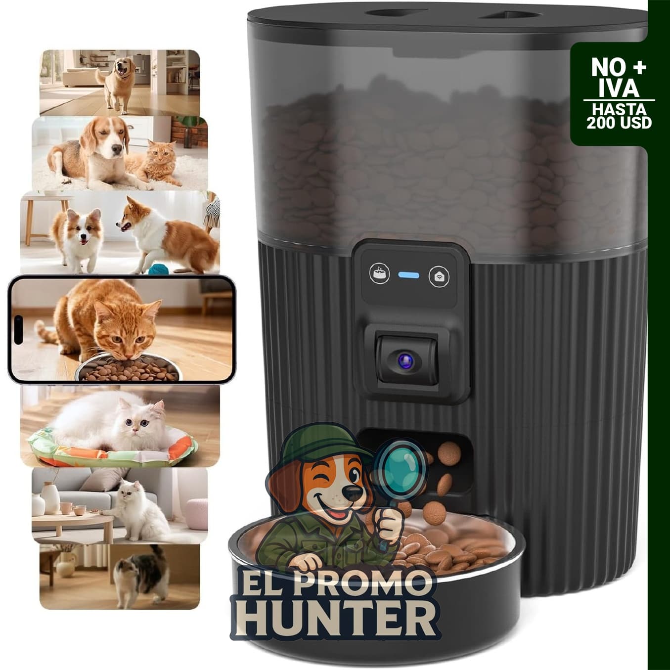 PAPIFEED Comedero automático para gatos con cámara, alimentador automático WiFi, 3 litros para alimentos secos.