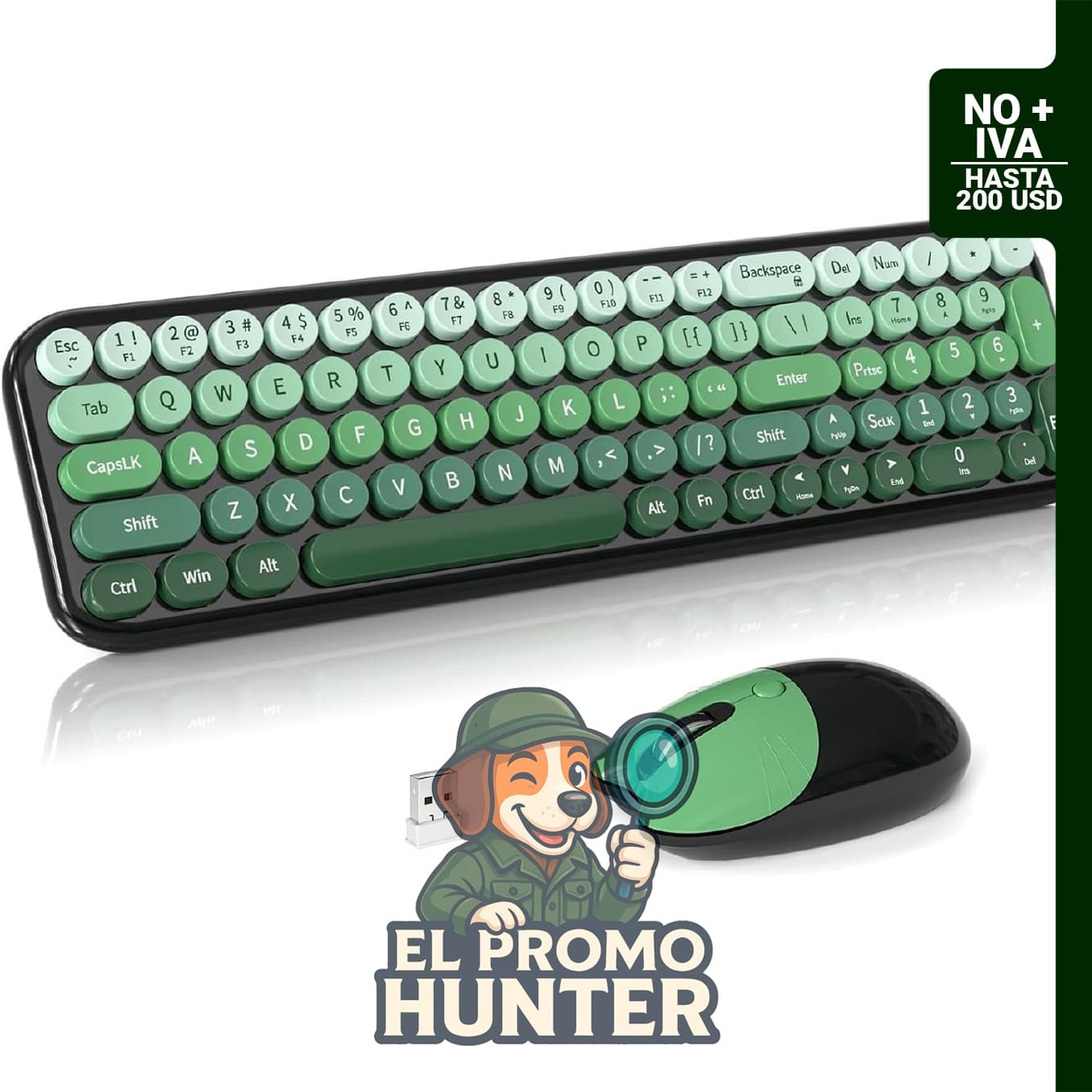 Combo de teclado y mouse inalámbricos, teclado retro de tamaño completo de 2.4 GHz con forma de gato y mouse óptico ajustable.