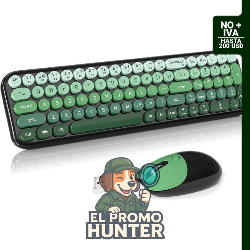 Combo de teclado y mouse inalámbricos, teclado retro de tamaño completo de 2.4 GHz con forma de gato y mouse óptico ajustable.