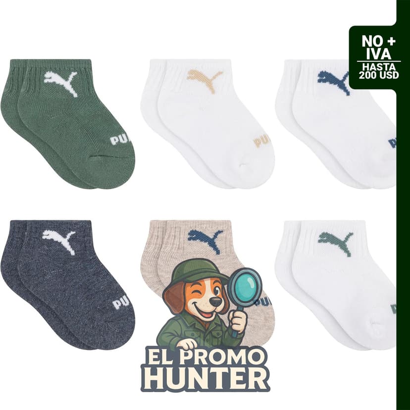 PUMA Calcetines tobilleros unisex para bebé, paquete de 6 unidades, extra acolchado y puntera cómoda
