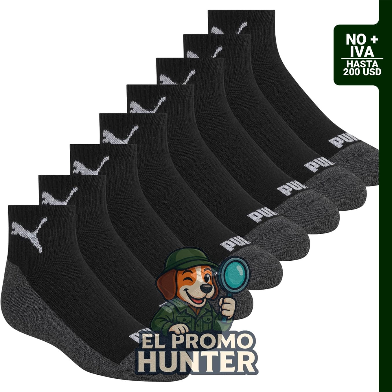 PUMA Paquete de 8 calcetines de cuello redondo para niños, con cojín extra y soporte para el arco.