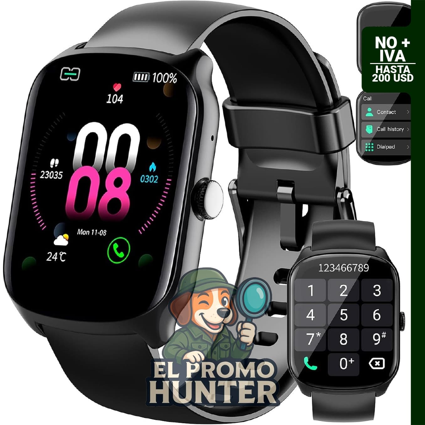 Reloj inteligente HD de 1.95 pulgadas con monitor de frecuencia cardíaca y sueño.