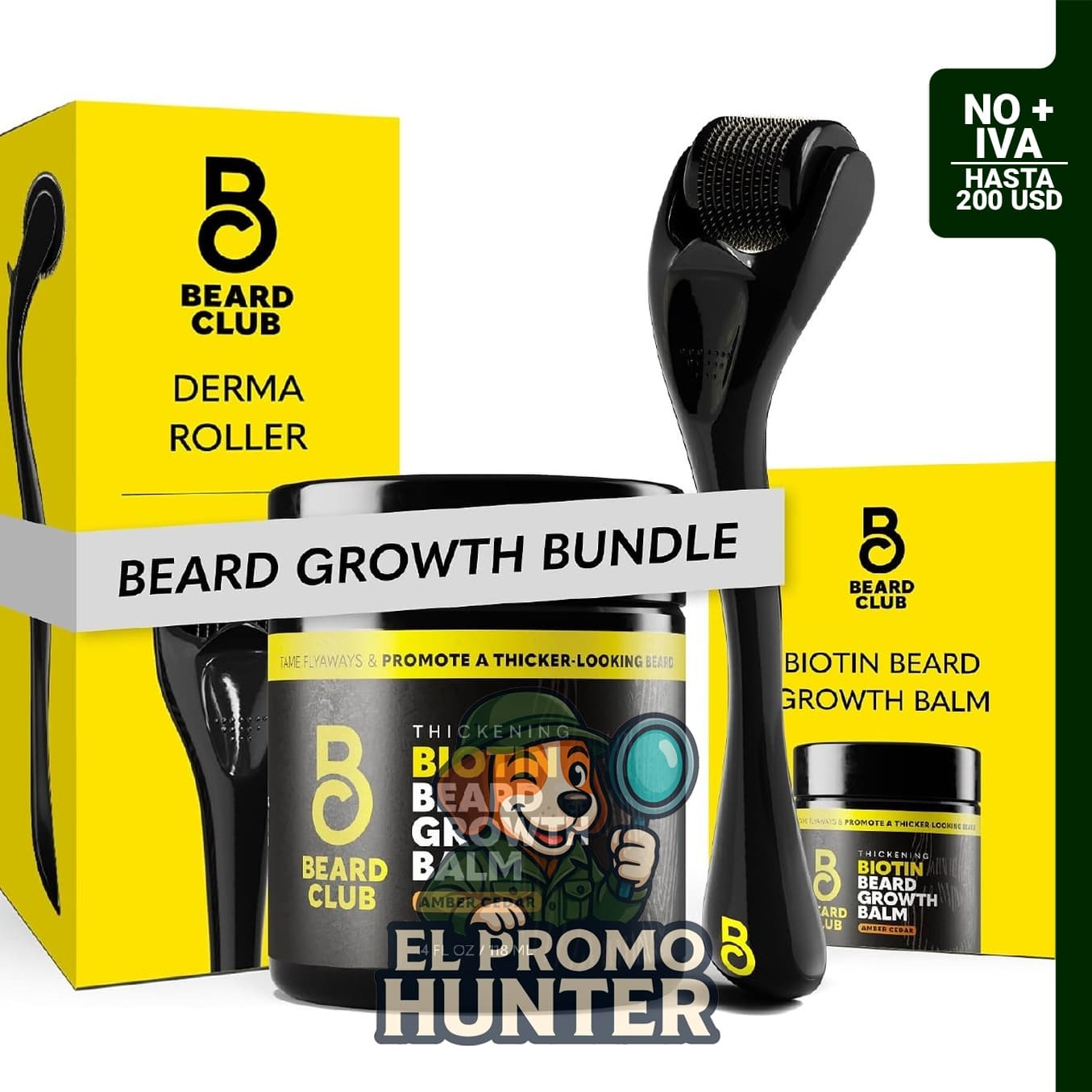 The Beard Club Derma Roller y bálsamo de biotina para barba, incluye rodillo facial de microagujas de titanio 540 de 0.025 cm y bálsamo espesante de manteca de karité.