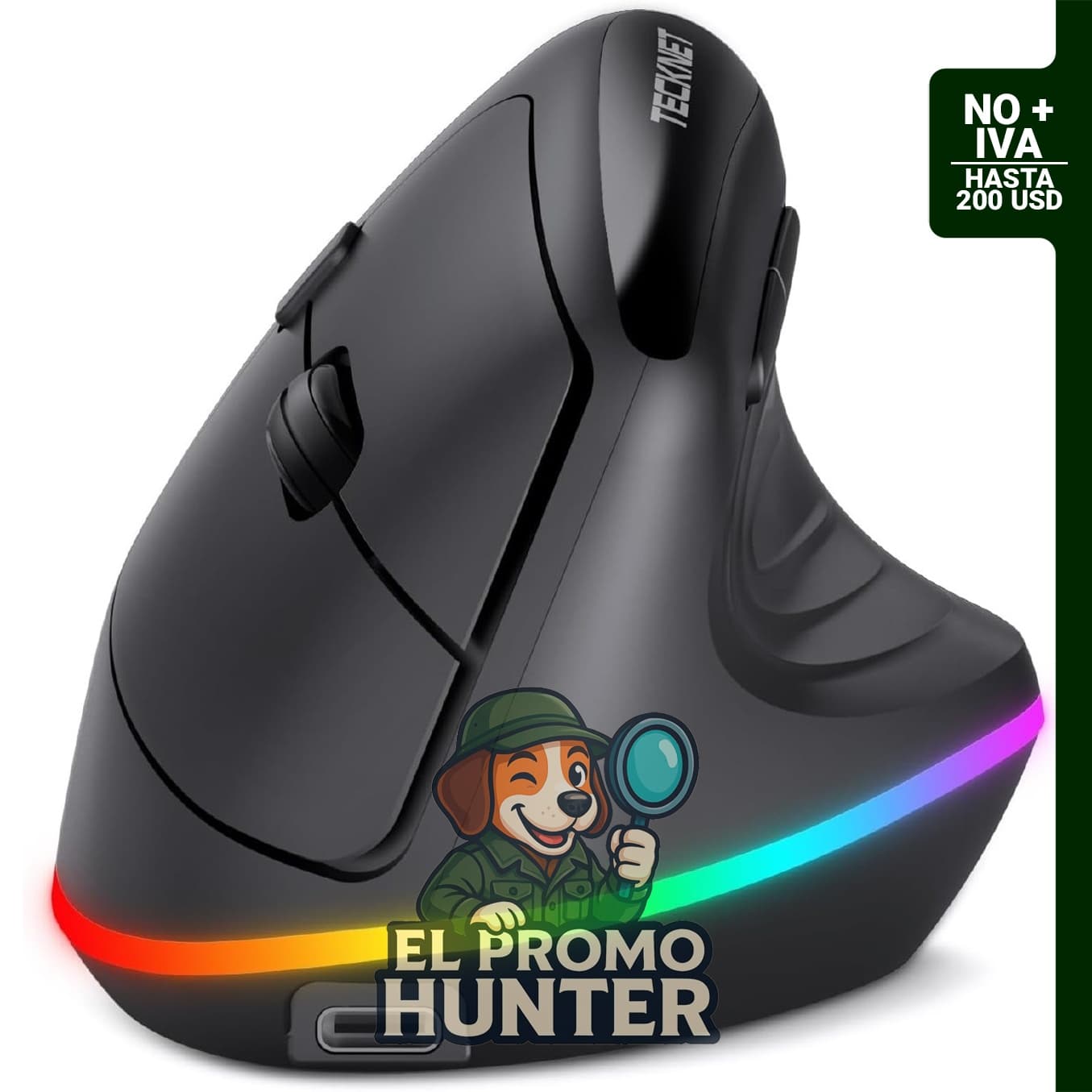 TECKNET Ratón ergonómico RGB Bluetooth recargable inalámbrico