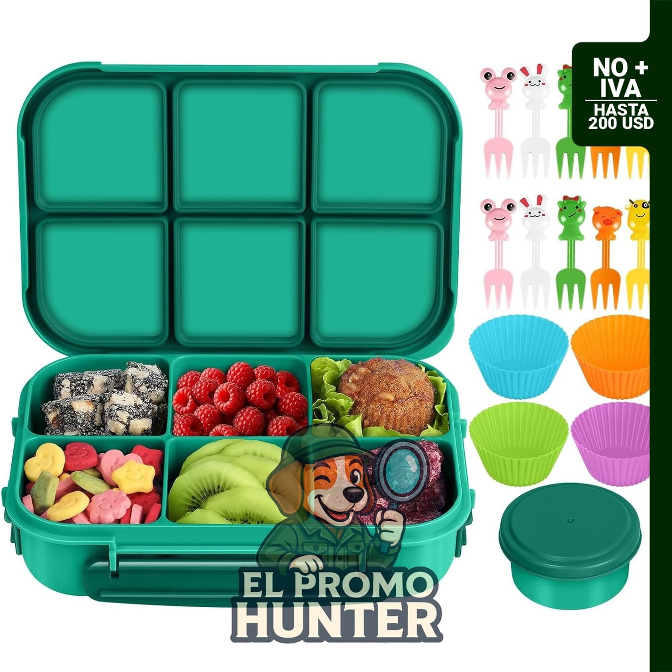 Amathley Lonchera para niños y niñas, contenedor de almuerzo con 6 compartimentos y tapa a prueba de fugas.