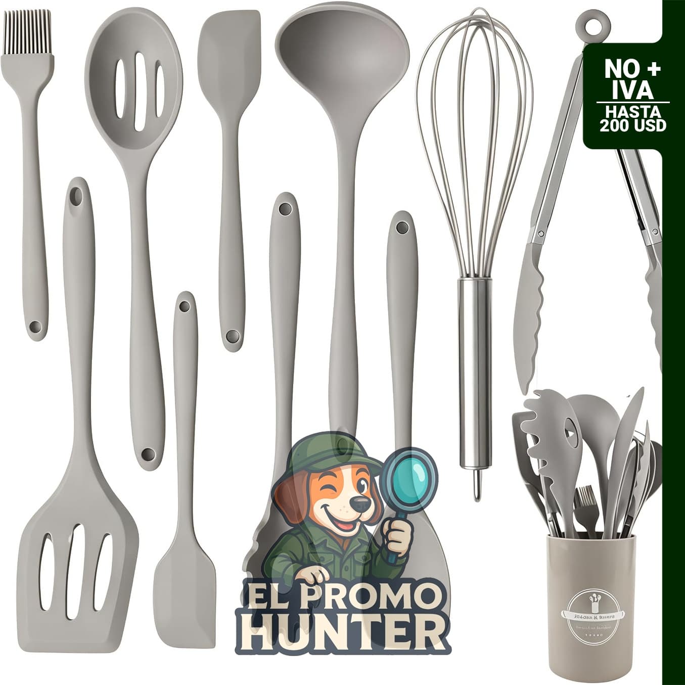 Utensilios de cocina de silicona, 10 piezas, resistentes hasta 230 °C.