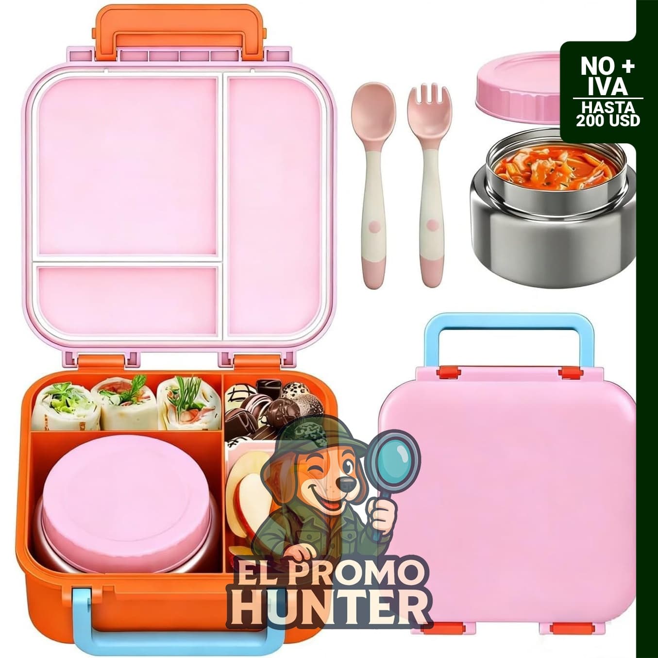 Lonchera Bento Infantil con termo de 266 ml, diseño antifugas.