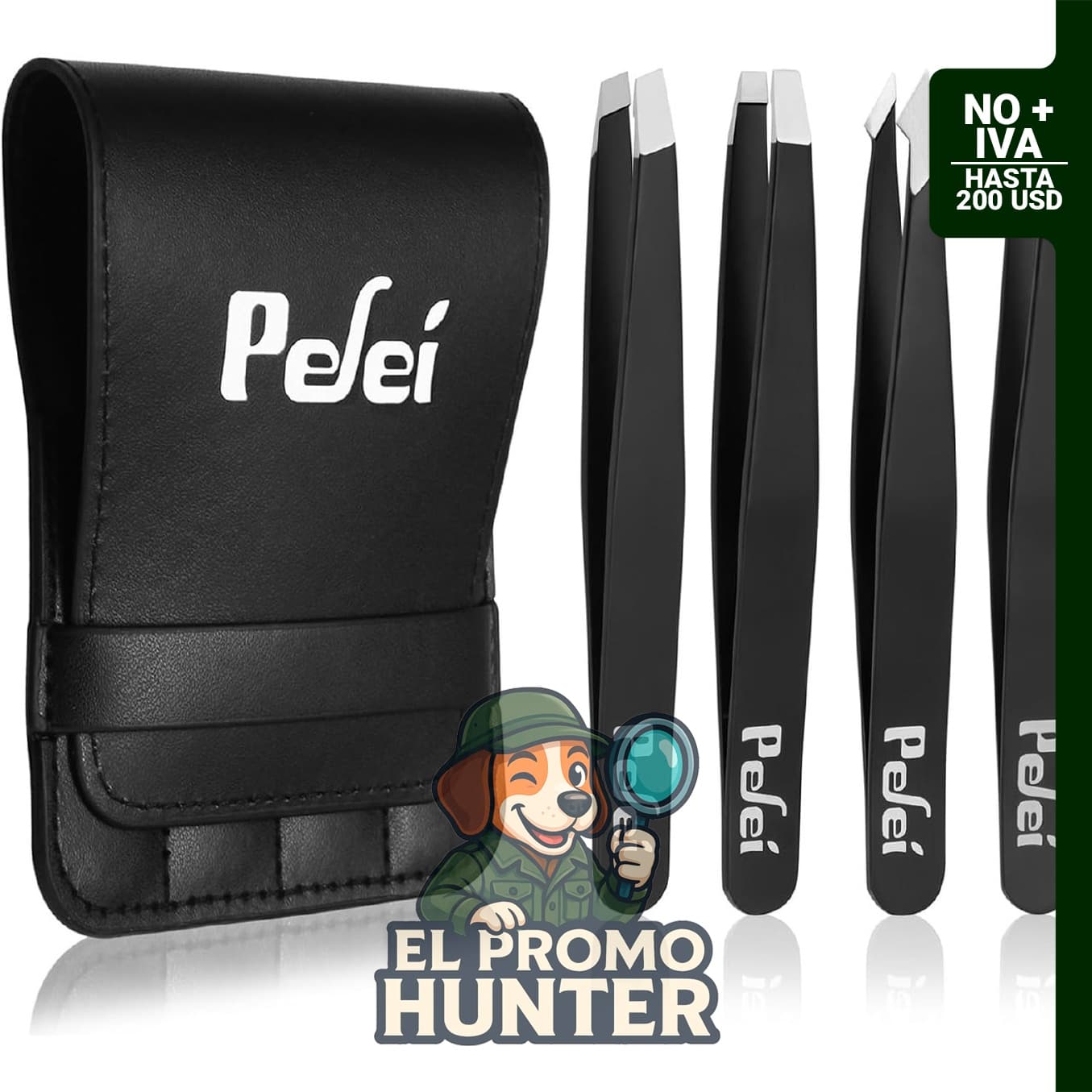 Kit de 4 pinzas profesionales de acero inoxidable con estuche.
