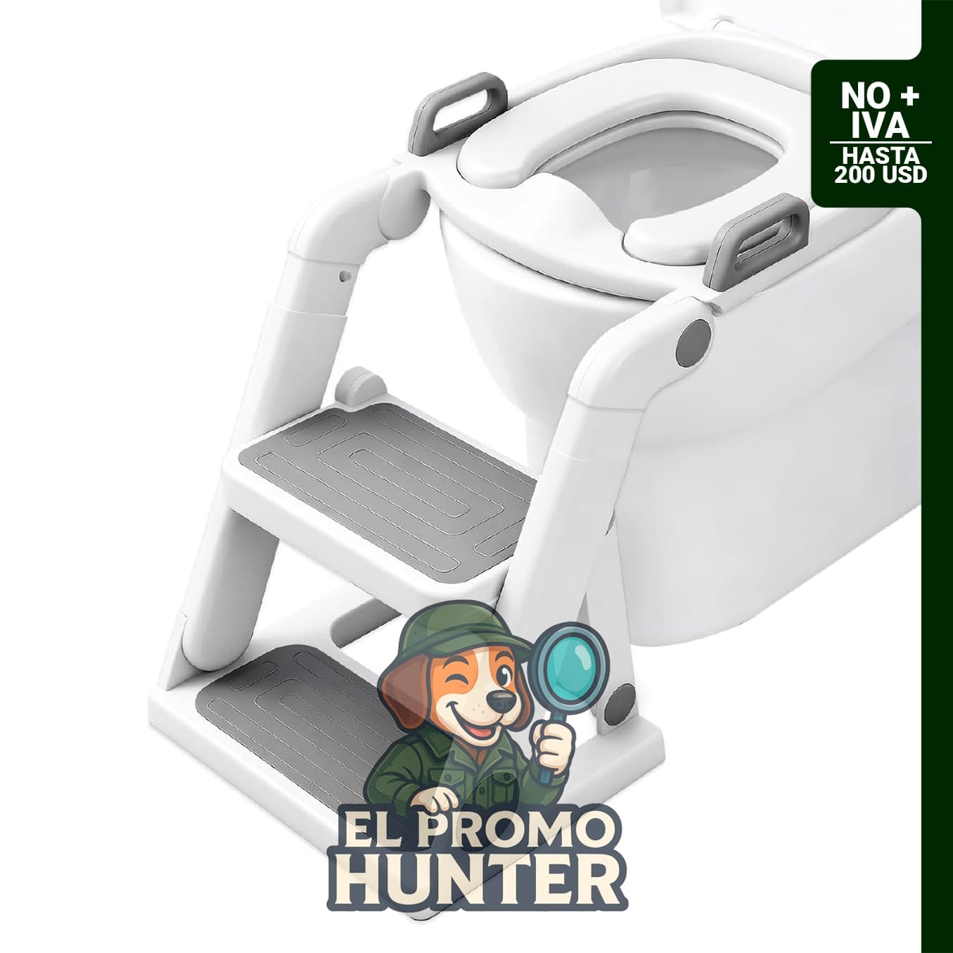 Asiento de inodoro BABY JOYCE 2 en 1 con escalera plegable, capacidad de 54,4 kg.