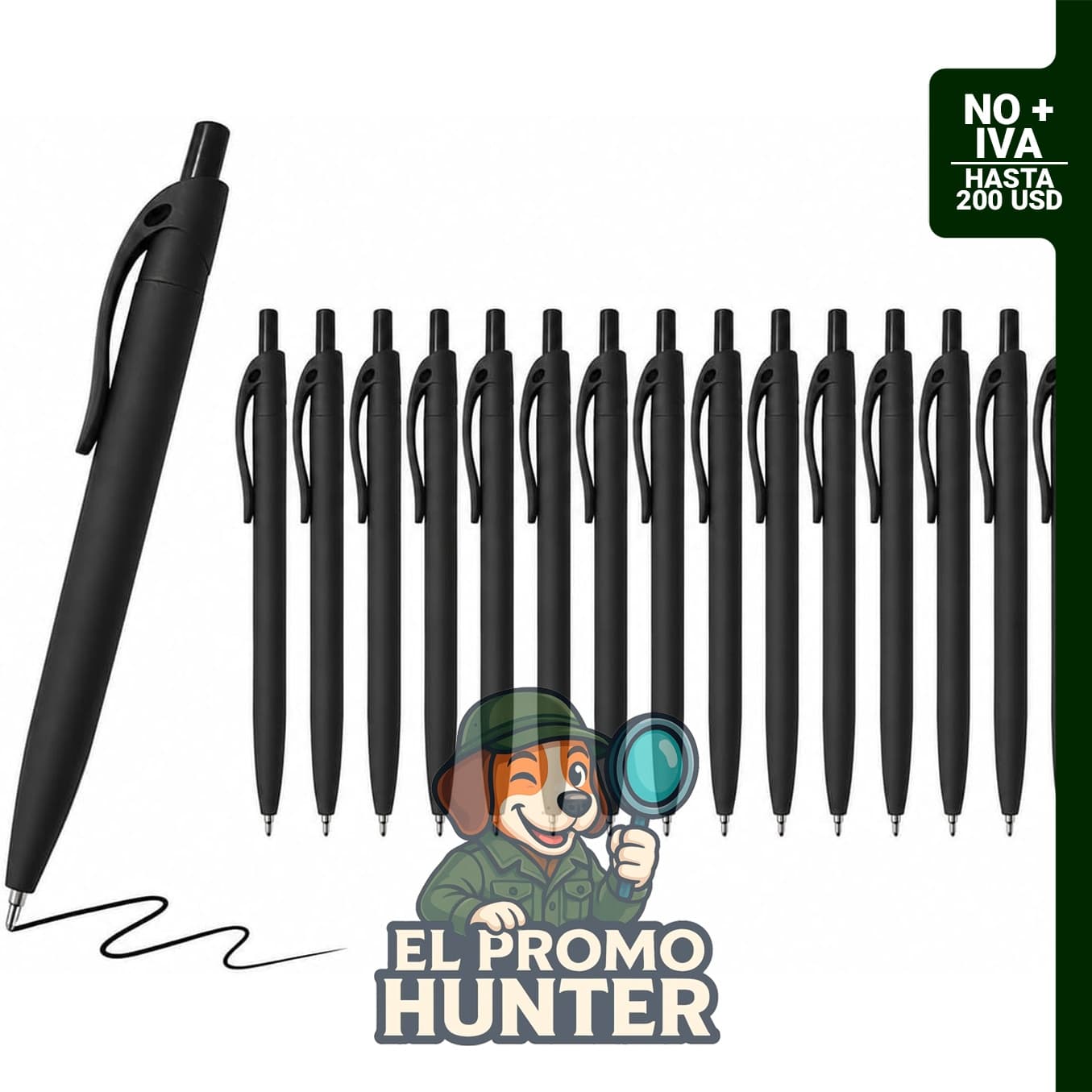Pack de 16 bolígrafos negros con punta de 1 mm y agarre suave.