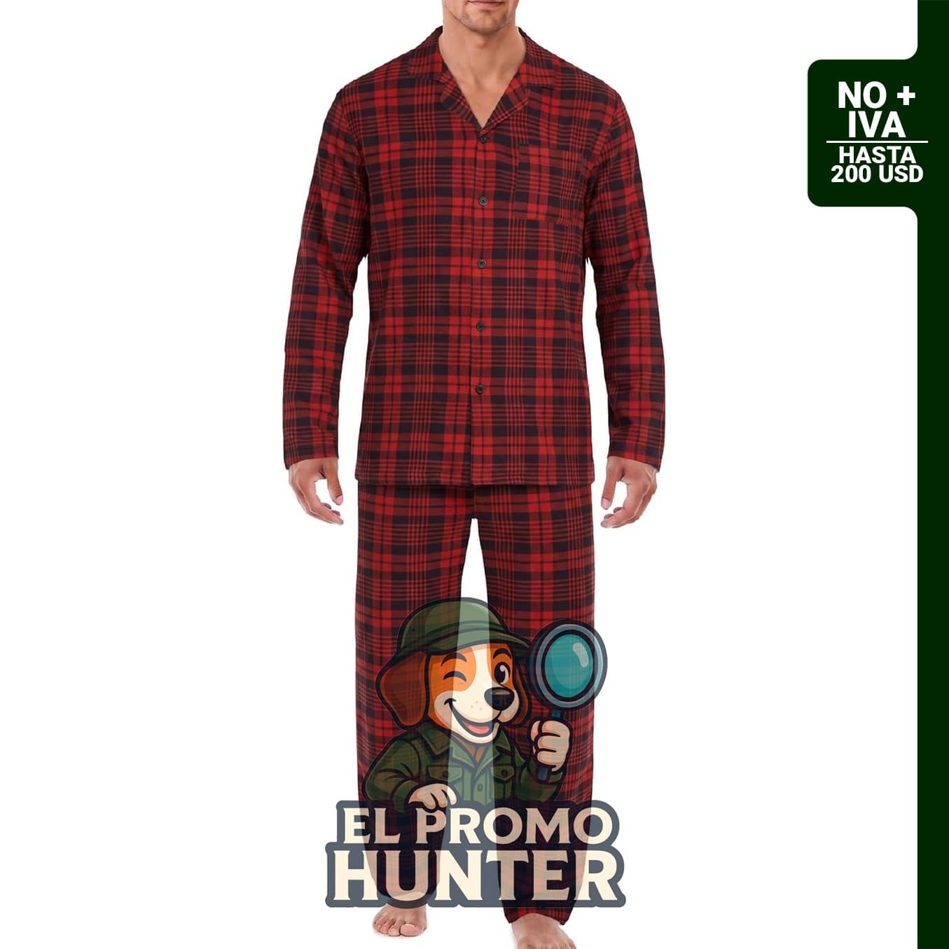 Pijama de hombre de 2 piezas, manga larga y con botones.