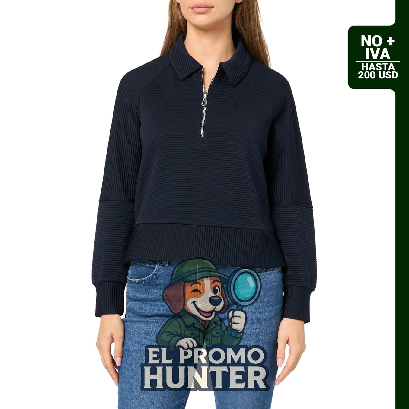 Nautica sudadera acanalada con cuello y cremallera para mujer.