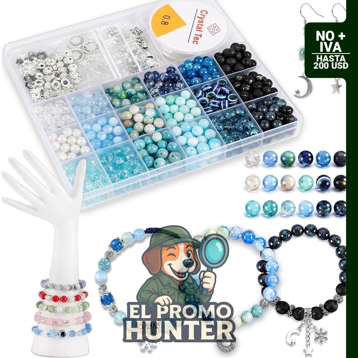 Kit de 450 cuentas de vidrio de 8 mm para pulseras y joyas.