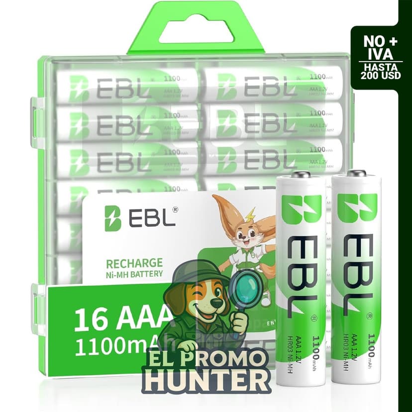 EBL Baterías AAA recargables Ni-MH 1100 mAh 1.2 V, pack de 16 unidades.