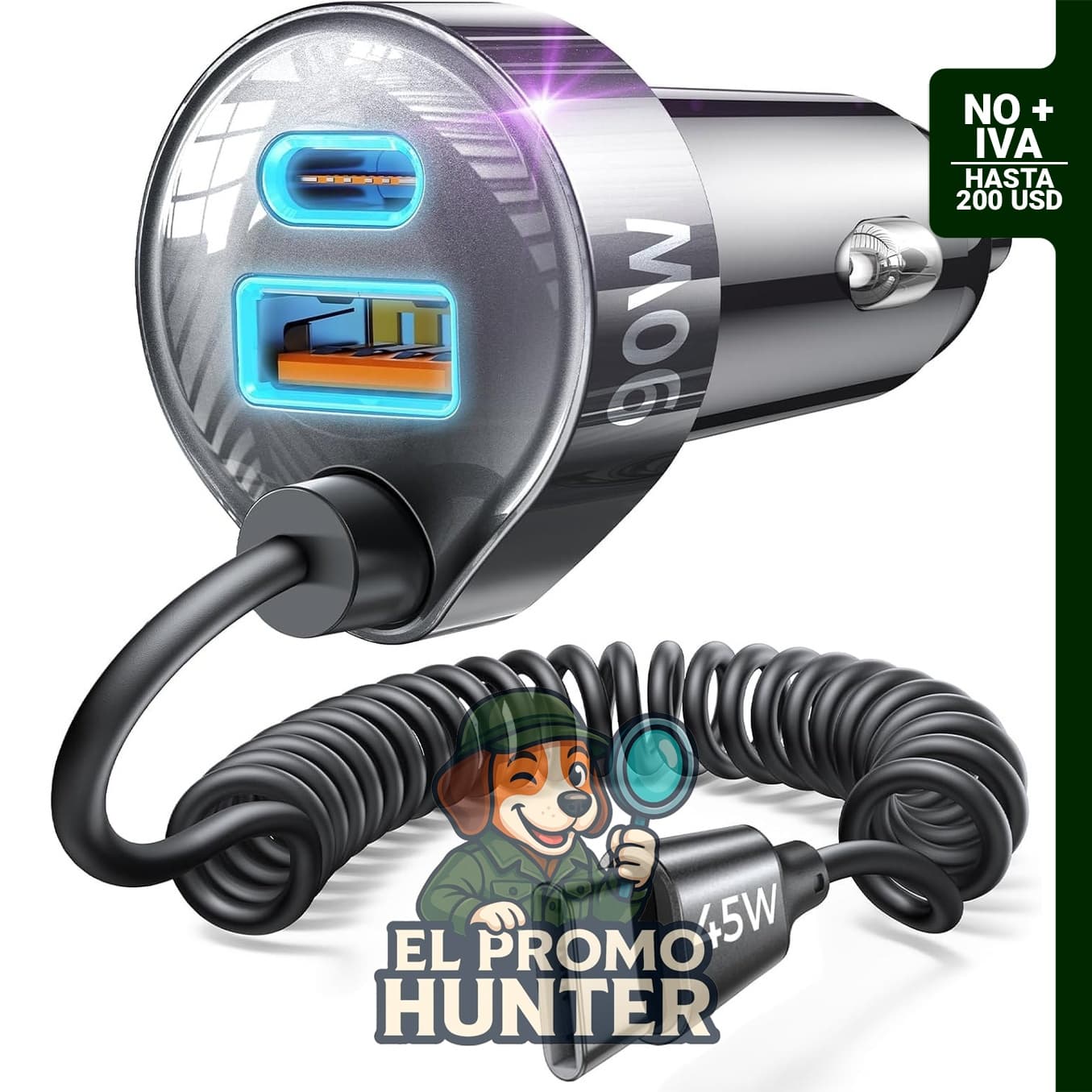 Cargador de coche USB C con carga rápida, adaptador USB C de alta velocidad.