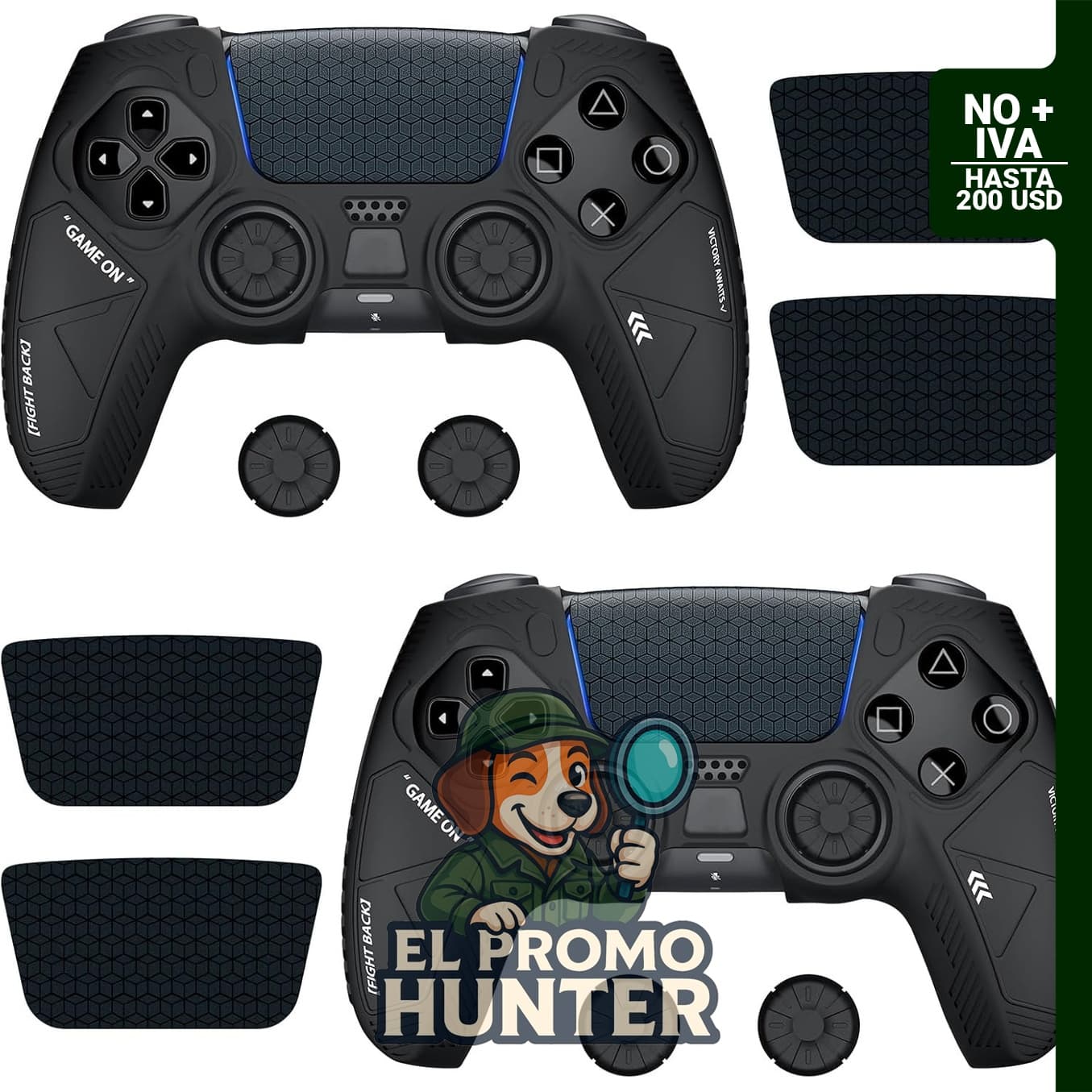 Funda protectora de silicona antideslizante para controlador PS5, incluye tapas de agarre y calcomanías.