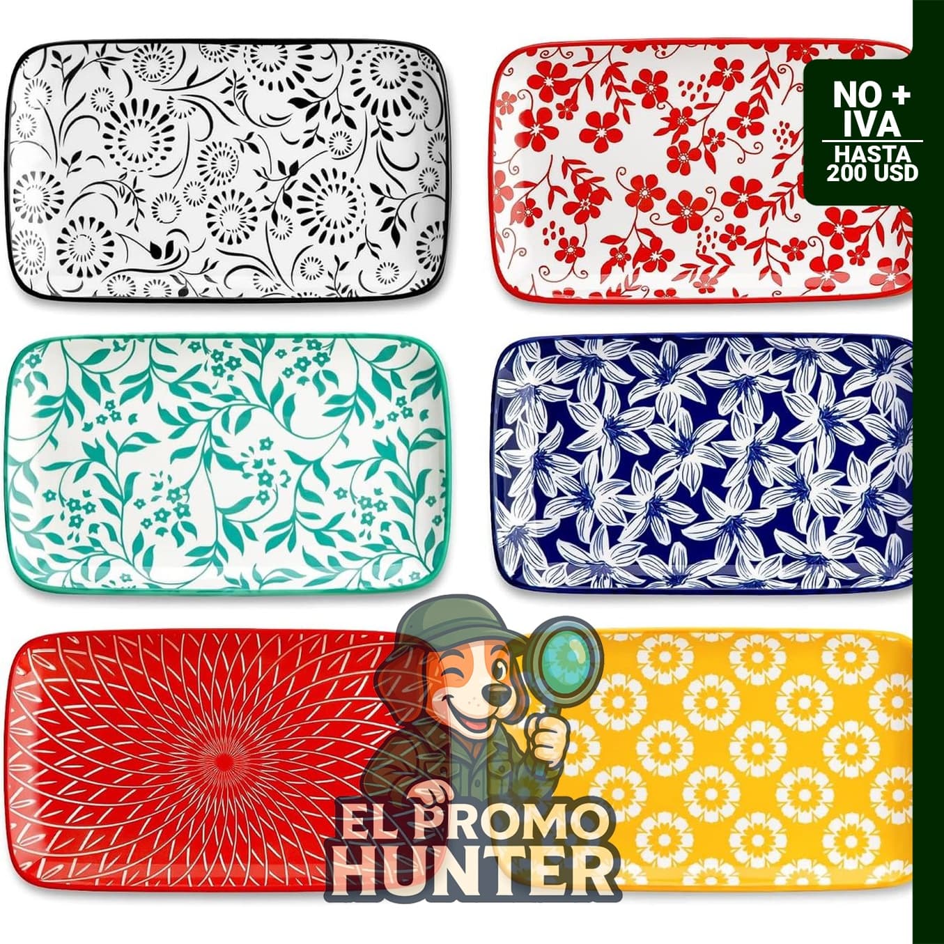 vancasso Selene - Platos de ensalada rectangulares de 21.6 x 13 cm.