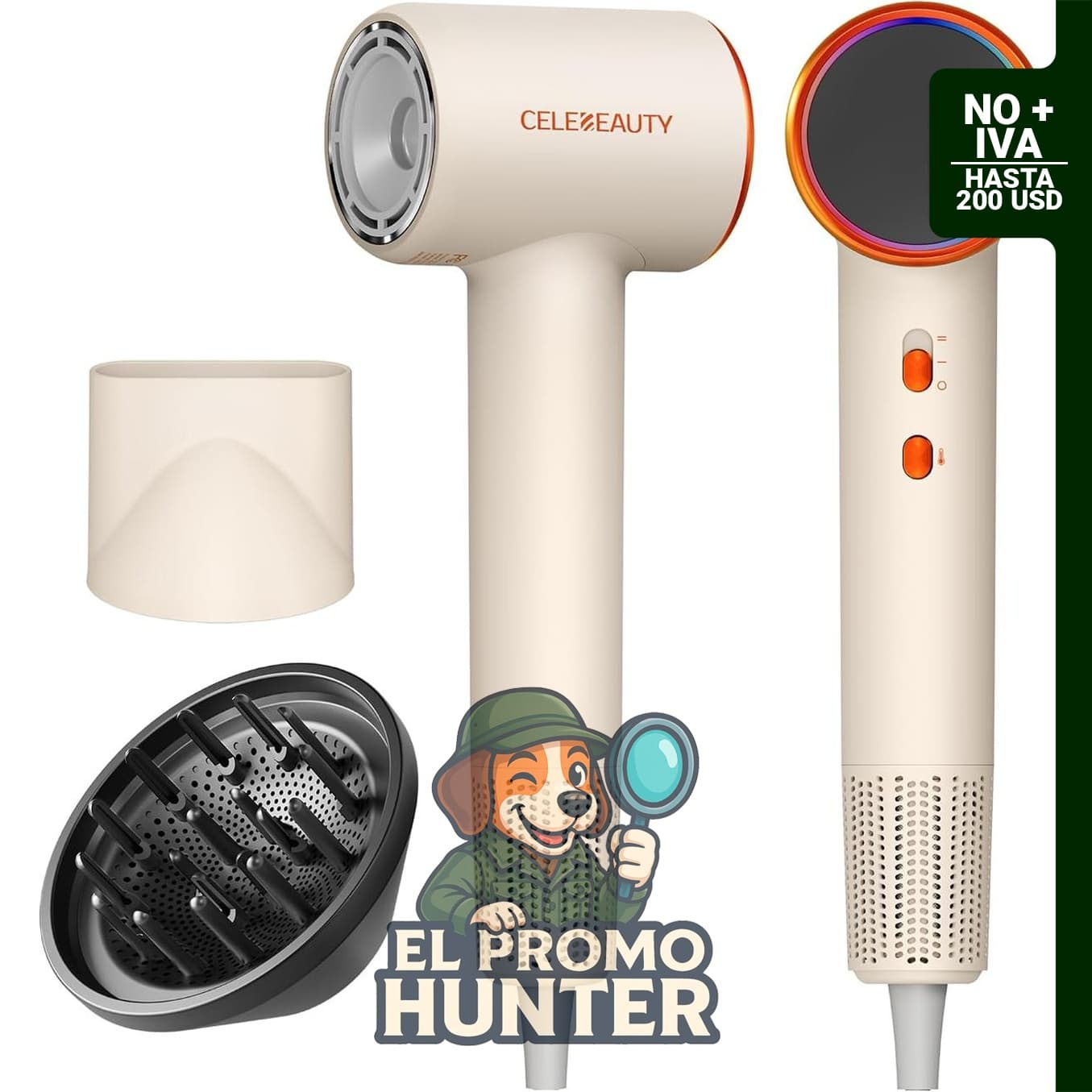 Secador de pelo iónico de alta velocidad con difusor.