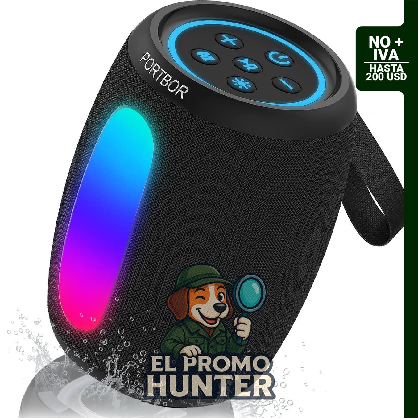 Bocina portátil Bluetooth, sonido estéreo potente, resistente al agua IPX5.