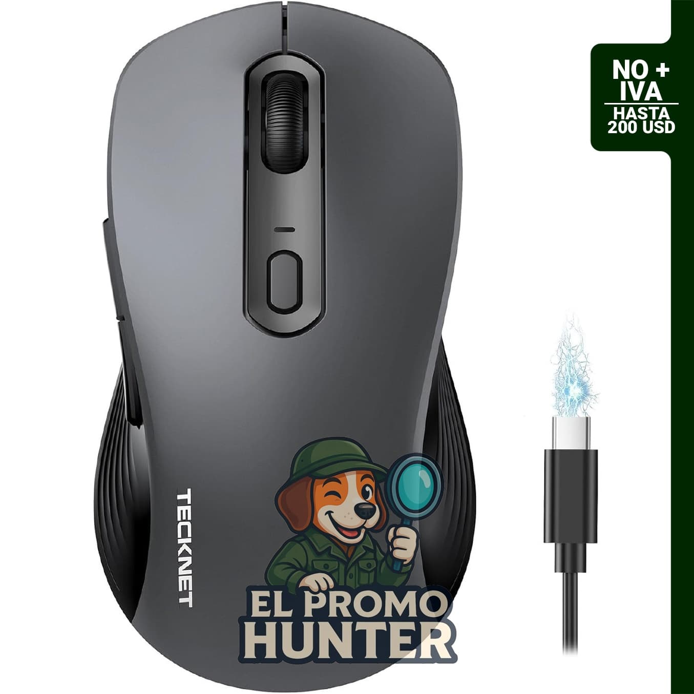 TECKNET Ratón Bluetooth recargable, inalámbrico, conmutación de 3 dispositivos, 4800 DPI.