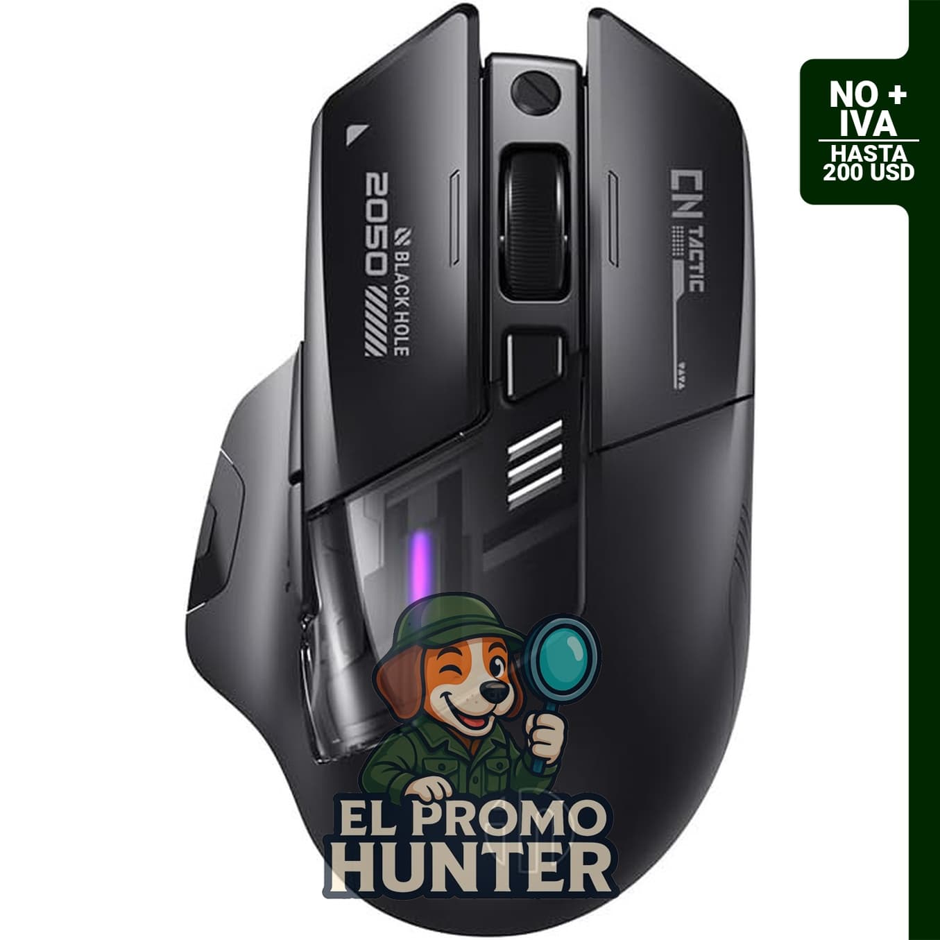 INPHIC Ratón inalámbrico A9 Explorer, 2.4G/Bluetooth 5.0, iluminación RGB, 2400 DPI, carga tipo C.