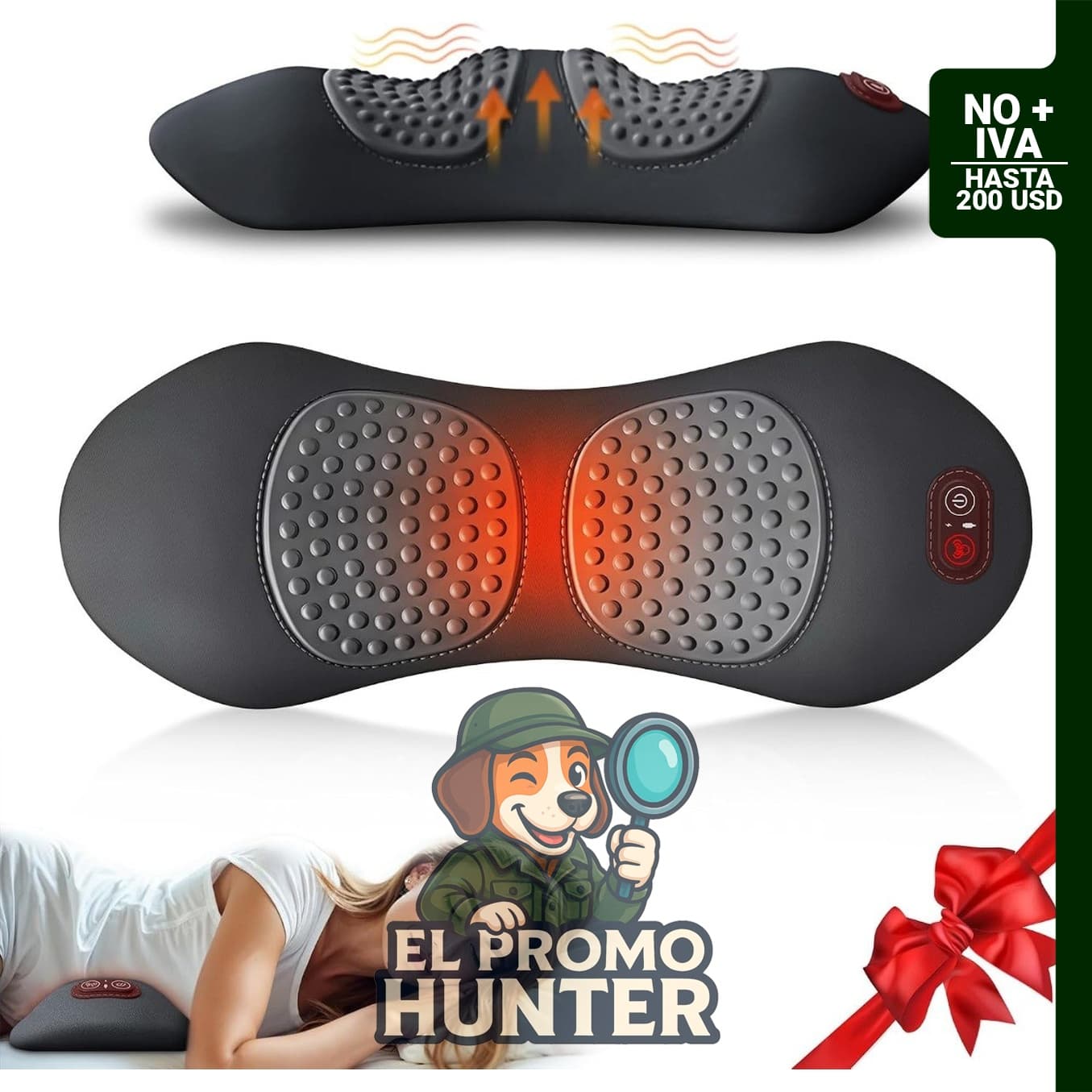 Masajeador inalámbrico de espalda baja y almohada de apoyo lumbar Hzwioe.