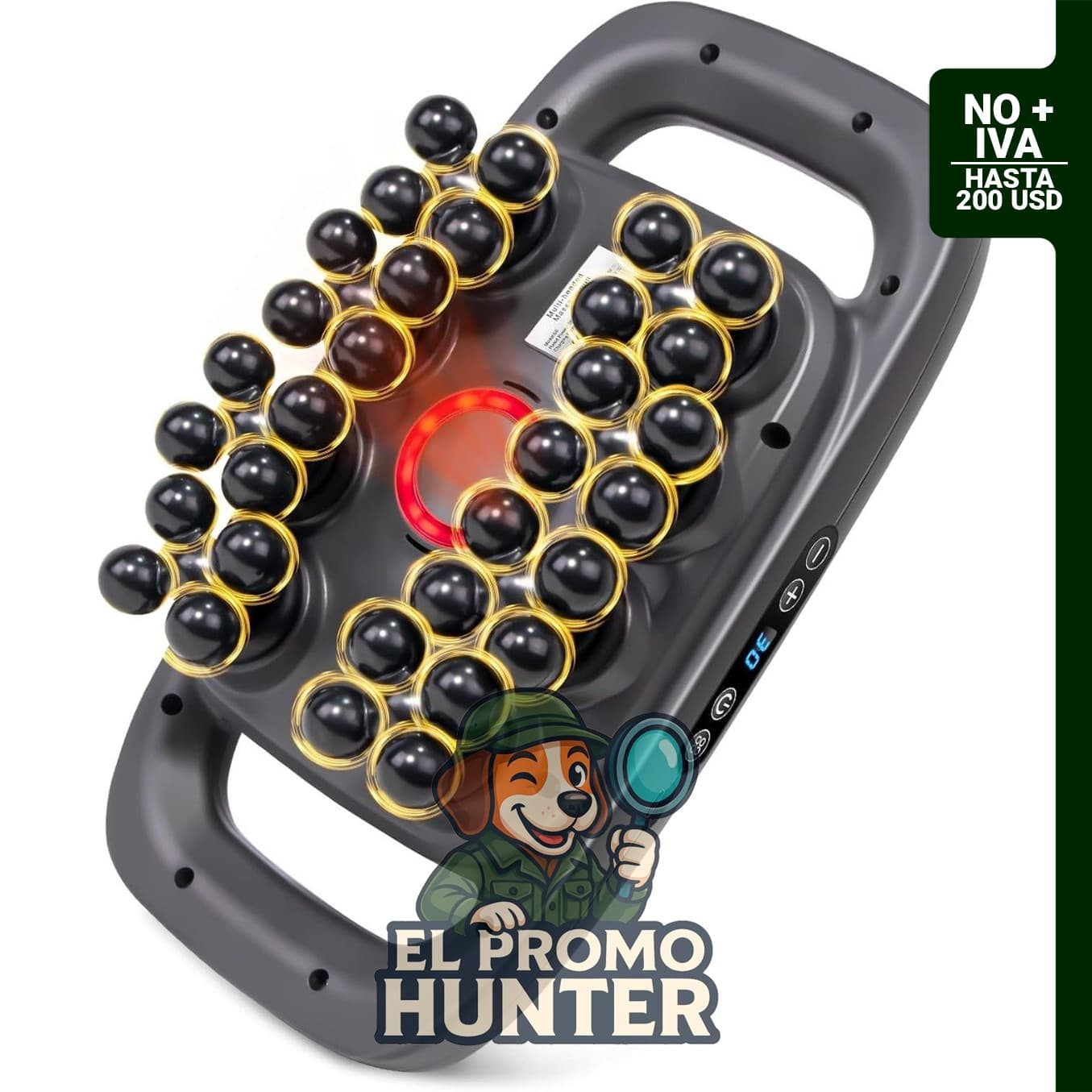 Pistola de masaje Morlivan con 32 cabezales, 3 modos y 30 niveles de intensidad.