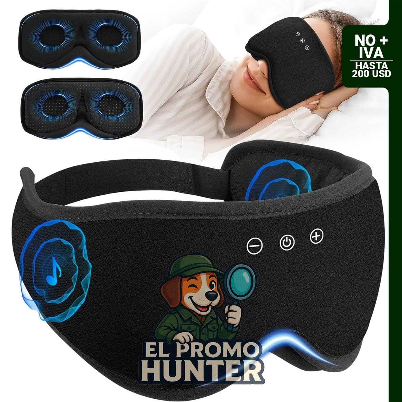 Máscara de sueño Bluetooth con copas contorneadas 3D y auriculares de algodón de bambú.