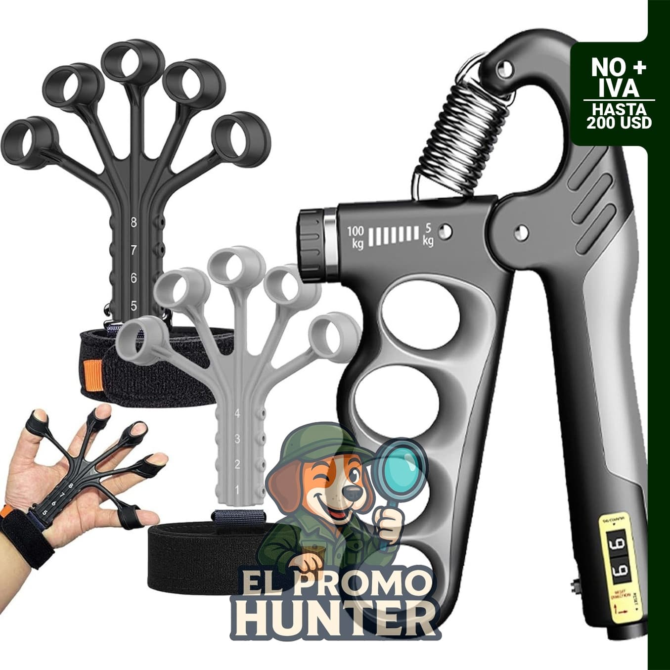 Hand Grips Strengthener, dispositivo de entrenamiento de fuerza ajustable de 11-220 lbs con contador y ejercitador de dedos.
