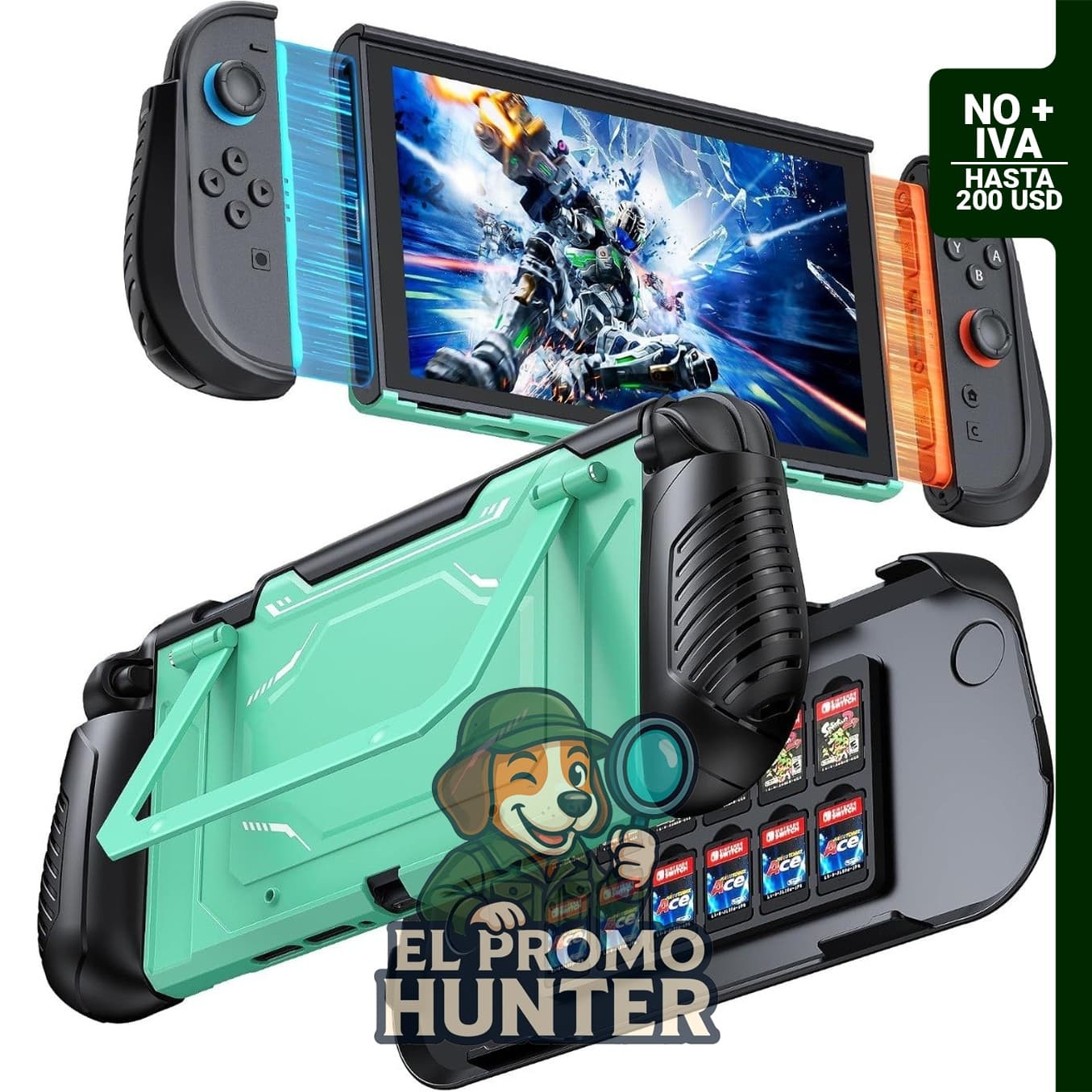 FYOUNG Funda protectora acoplable para Nintendo Switch 2 con cubierta frontal de policarbonato, soporte ajustable y 12 ranuras para tarjetas.